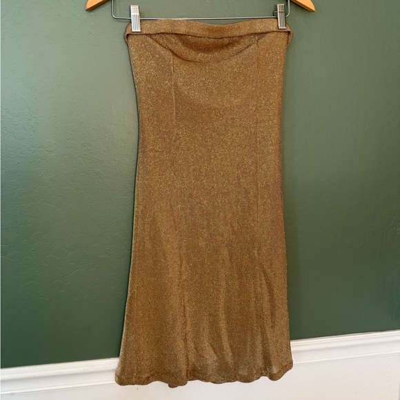 Gold Metallic Strapless Dress | Style #60332 | Size M - Picture 1 of 5